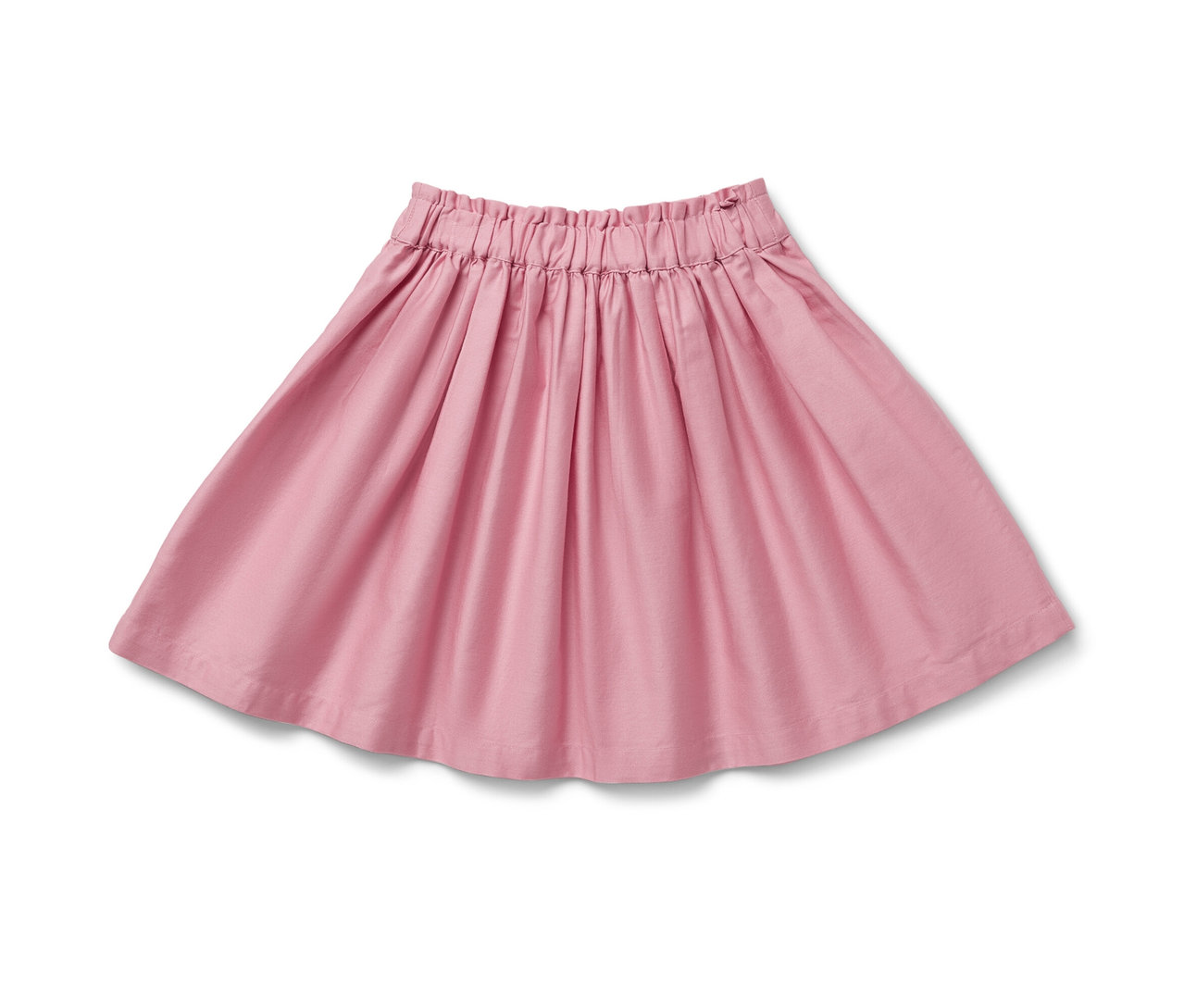 Růžová dětská tkaná sukně s elastickým pasem na bílém pozadí.