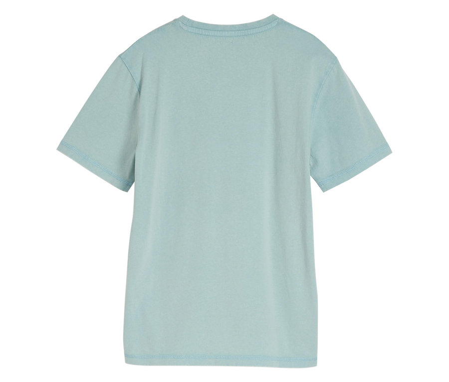 Zadní pohled na světle modré dětské tričko Tom Tailor Basic s úpravou Acid-Wash.