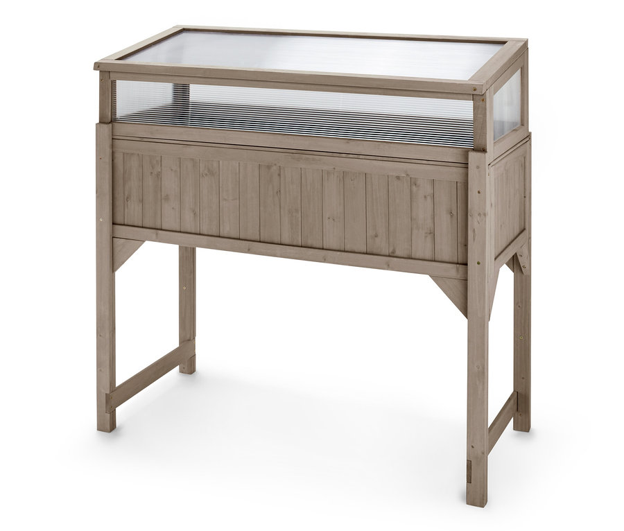 Vysoký truhlík Jonte s odnímatelným skleníkovým nástavcem na bílém pozadí.