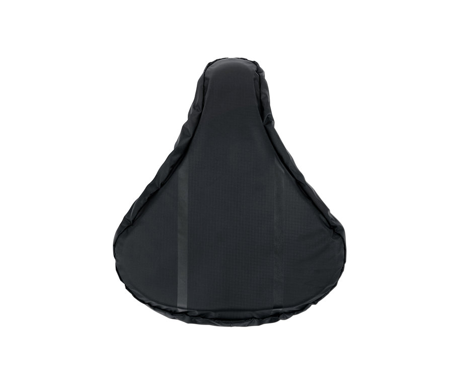 Černý potah na cyklistické sedlo 2 v 1 na bílém pozadí.