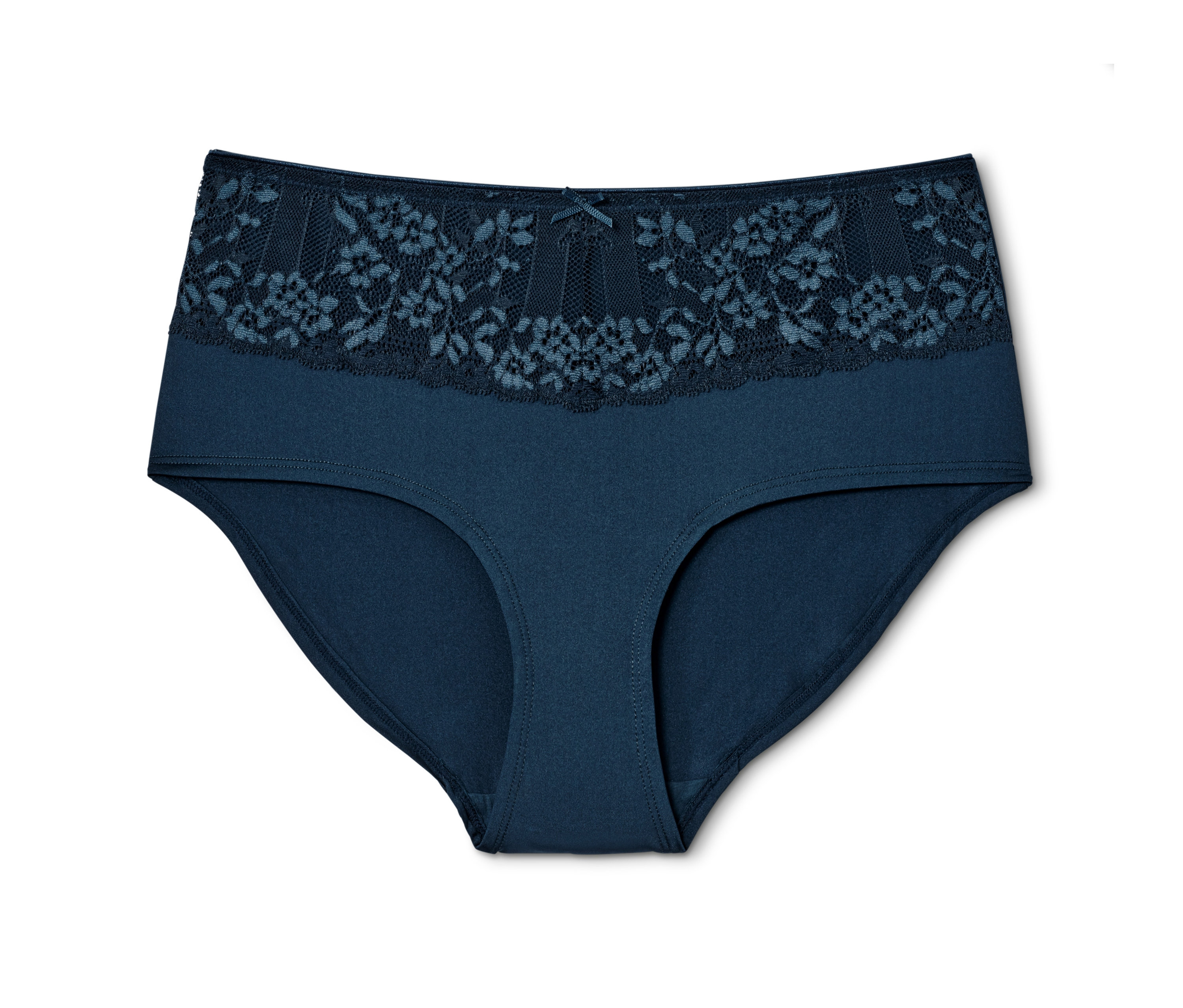 Modré kalhotky do pasu.