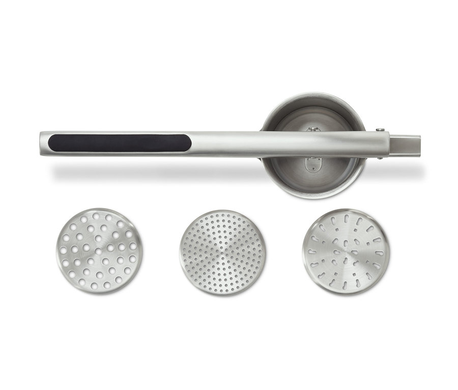 Nerezový lis na brambory a špecle s třemi výměnnými disky.