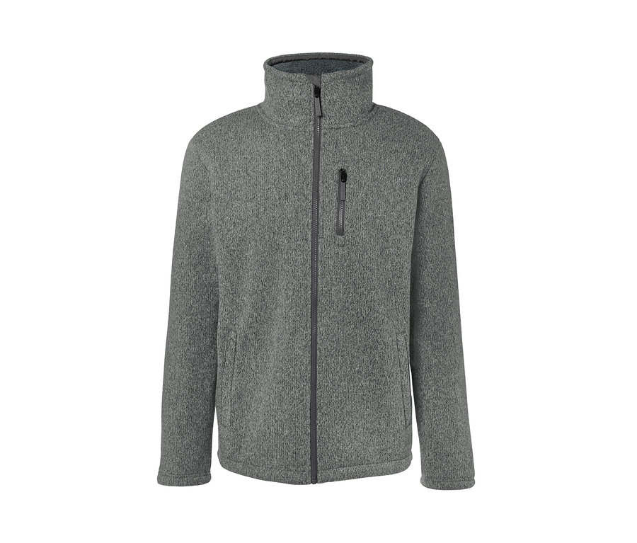 Šedá termobunda z pleteného fleecu se zipem uprostřed.