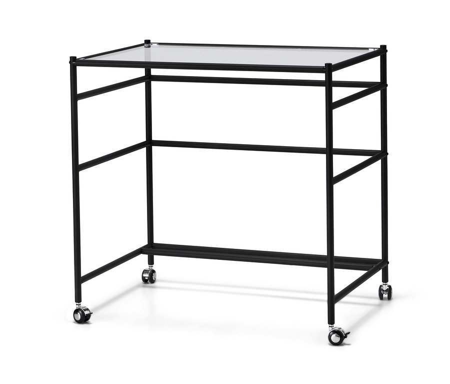 Černý skleněný psací stůl »CN3« s kolečky.