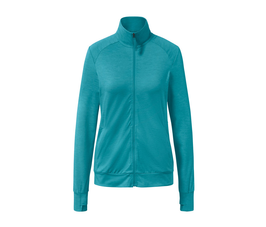 Tyrkysová funkční bunda se zipem.