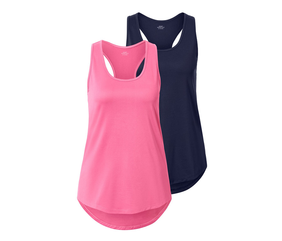 Dva funkční topy: jeden růžový a jeden modrý.