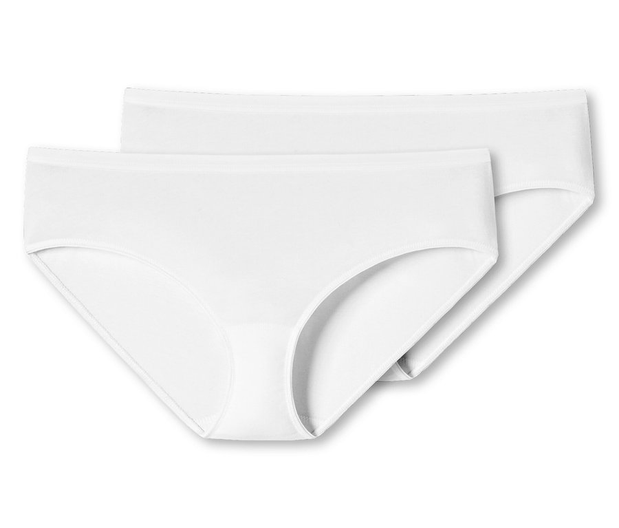 Dvoje bílé bokové kalhotky SCHIESSER.