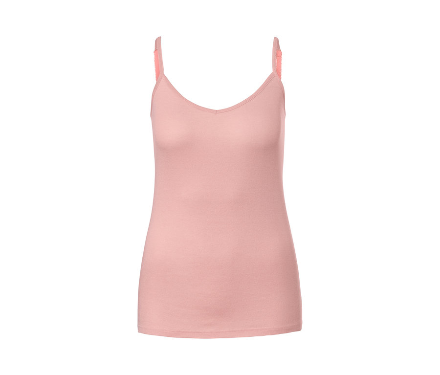 Růžová košilka ze směsi vlny a hedvábí s růžovými ramínky.