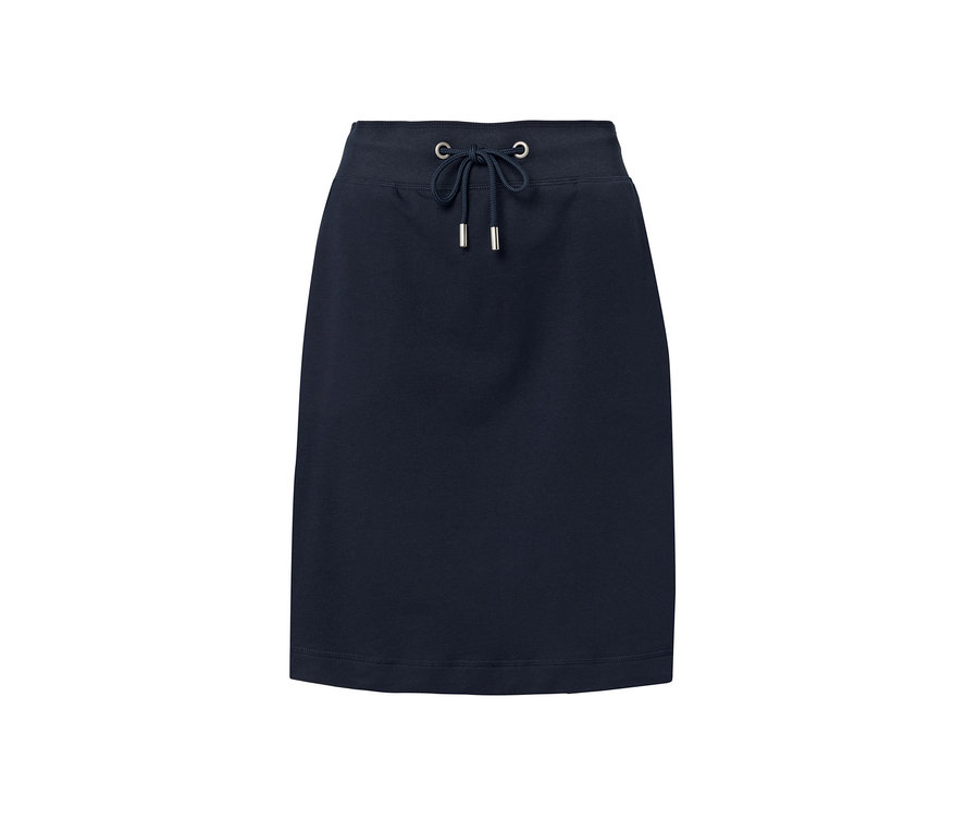 Tmavě modrá tepláková sukně s tkaničkou v pase.