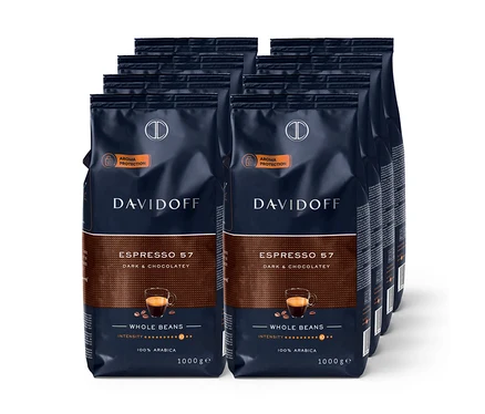 Balení kávových zrn Davidoff Espresso 57, balení po několika kusech.