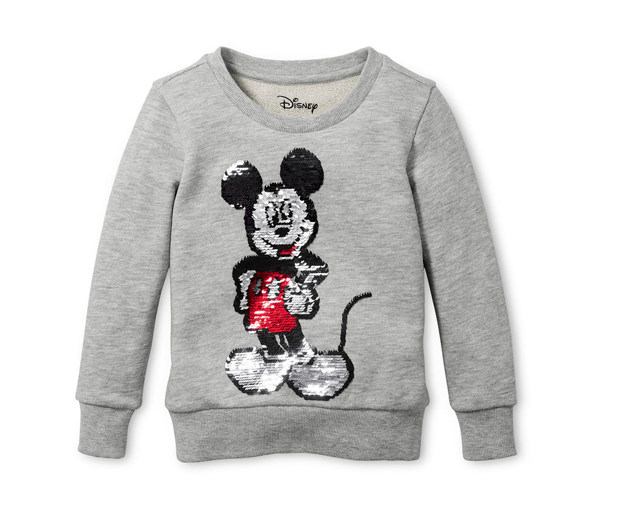 Šedá mikina Disney s obrázkem Mickey Mouse s oboustrannými flitry.