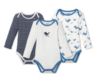 1x modro-bílé proužky, 1x bílá s motivem velryby, 1x bílá s velrybím celopotiskem