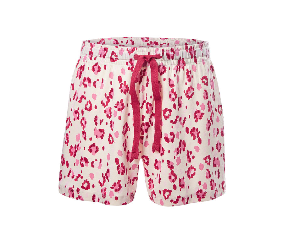 Krátké pyžamo s růžovým zvířecím potiskem a stahovací šňůrkou.