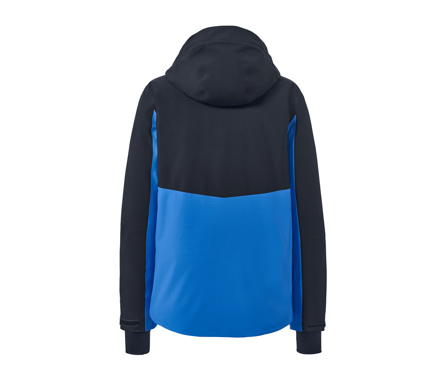 Modrá lyžařská bunda zezadu.