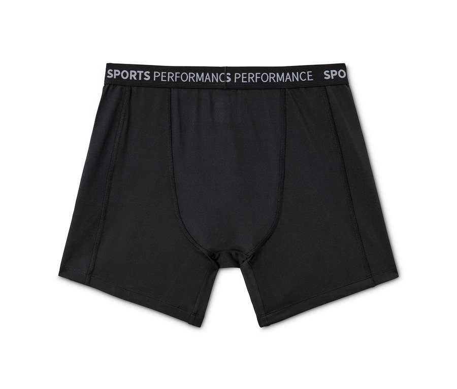 Černé sportovní boxerky, 2 ks, leží na bílém pozadí.
