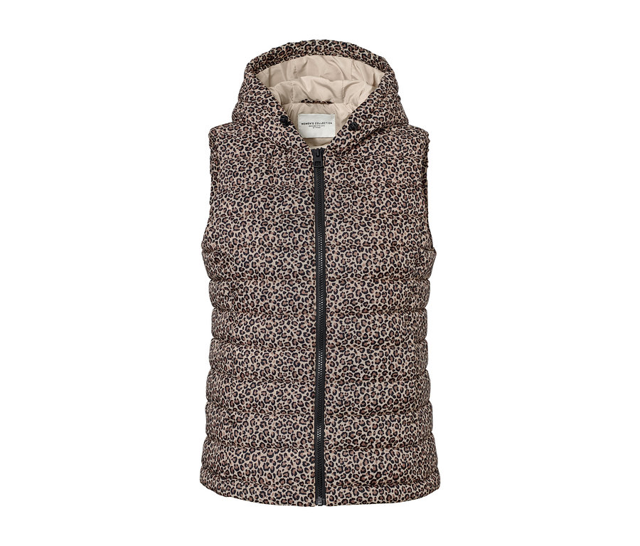 Prošívaná vesta s kapucí a potiskem.