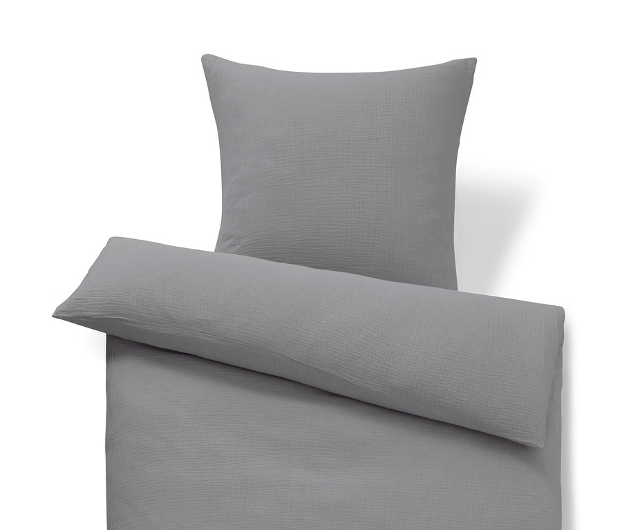 Šedé mušelínové ložní prádlo standardní velikosti s povlakem na polštář