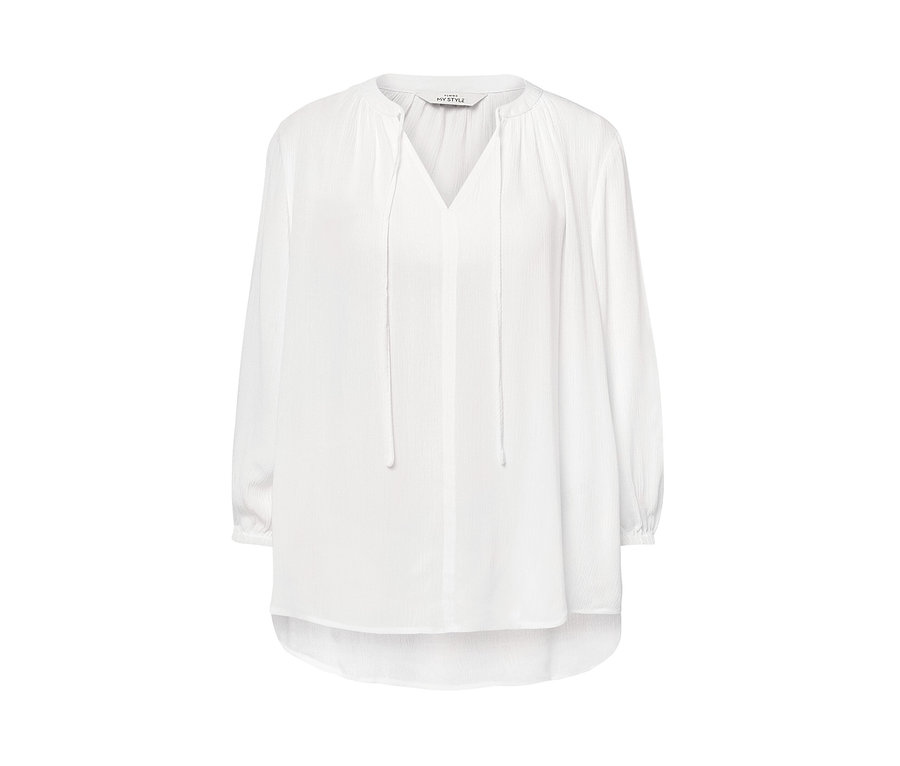 Bílá tuniková halenka s dlouhými rukávy a výstřihem do V.