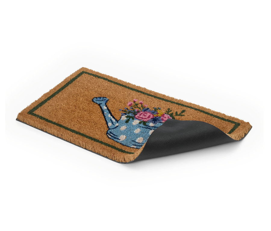 Rohožka s motivem konvičky a květin.