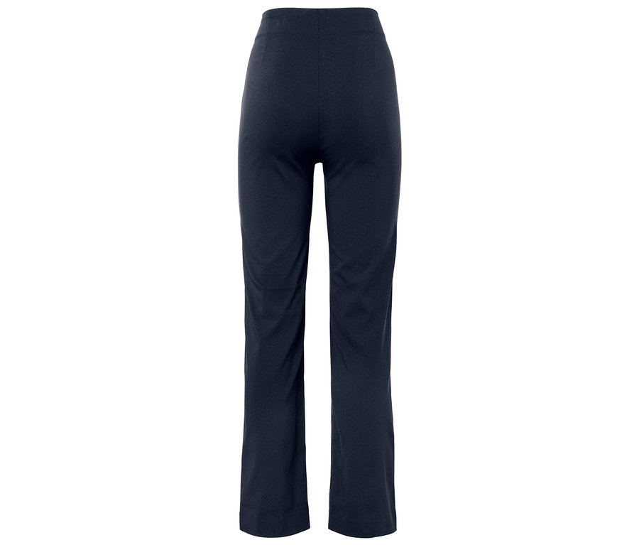 Tmavě modré kalhoty zobrazené zezadu.