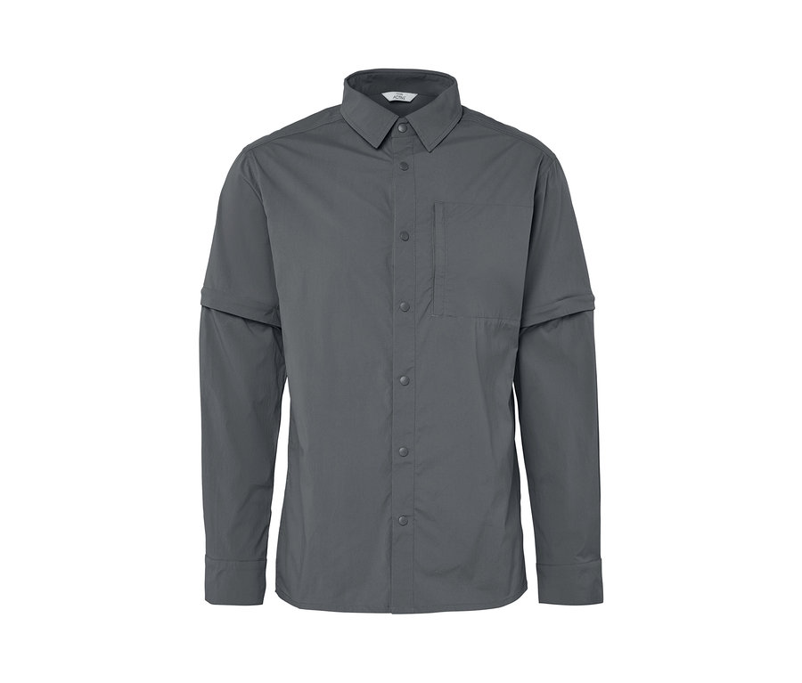 Šedá outdoorová košile s dlouhými rukávy a kapsou.