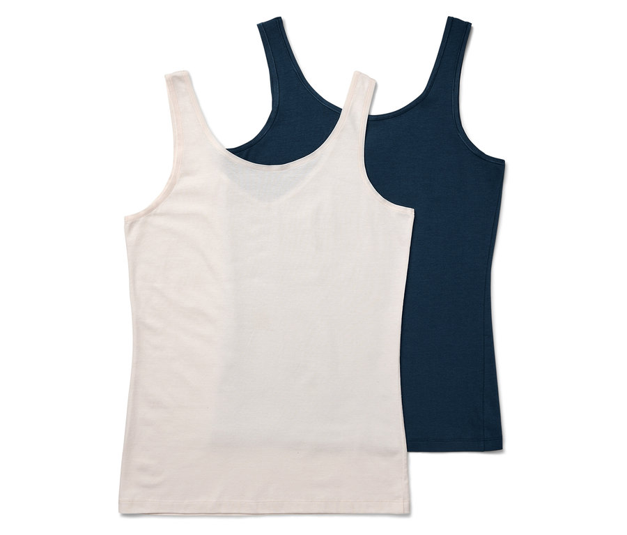 Dvě tílka: jedno světle růžové a jedno tmavě modré.