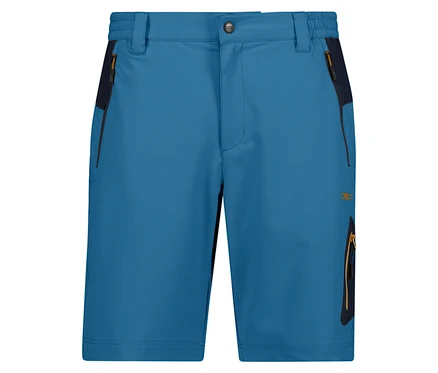 Detail modrých pánských šortek CMP 4-Wege-Stretch-Bermuda s kapsami na zip.