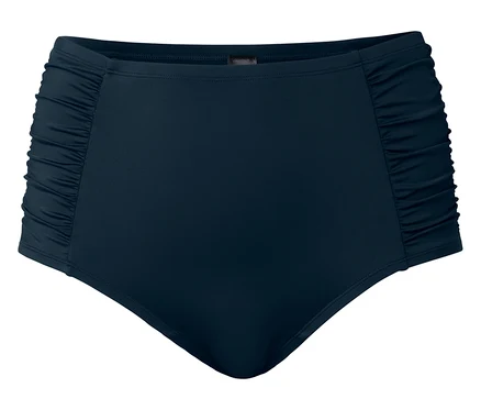 Tmavě modré bikiny kalhotky s nařasenými boky.