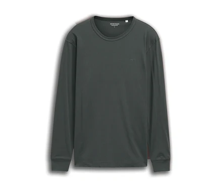 Basic triko s dlouhým rukávem Tom Tailor, darkest olive. Tmavě olivové triko s dlouhým rukávem, kulatým výstřihem a malým logem na hrudi.