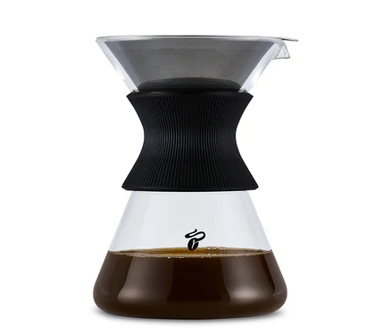 Skleněná karafa BEEM Pour Over, 0,75 l s filtrem a kávou.