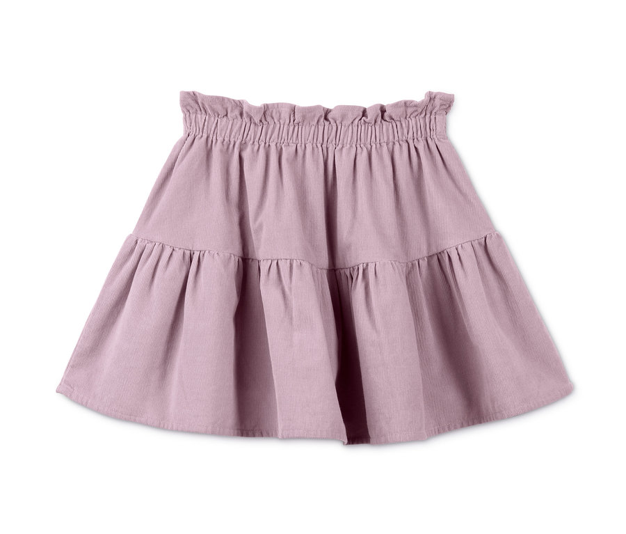 Fialová manšestrová sukně s volánem.