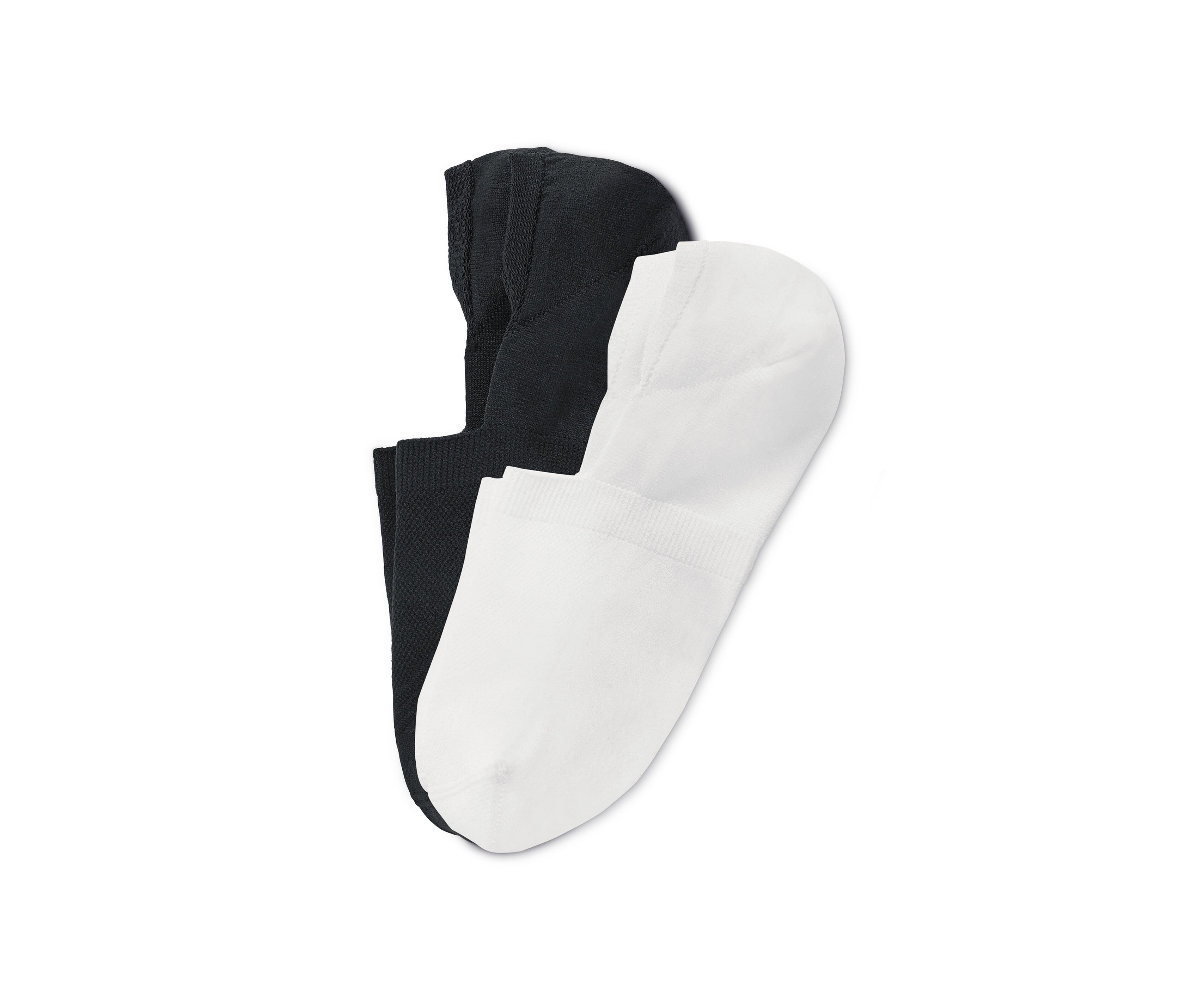 Dva páry krátkých sportovních ponožek v černé a bílé barvě.