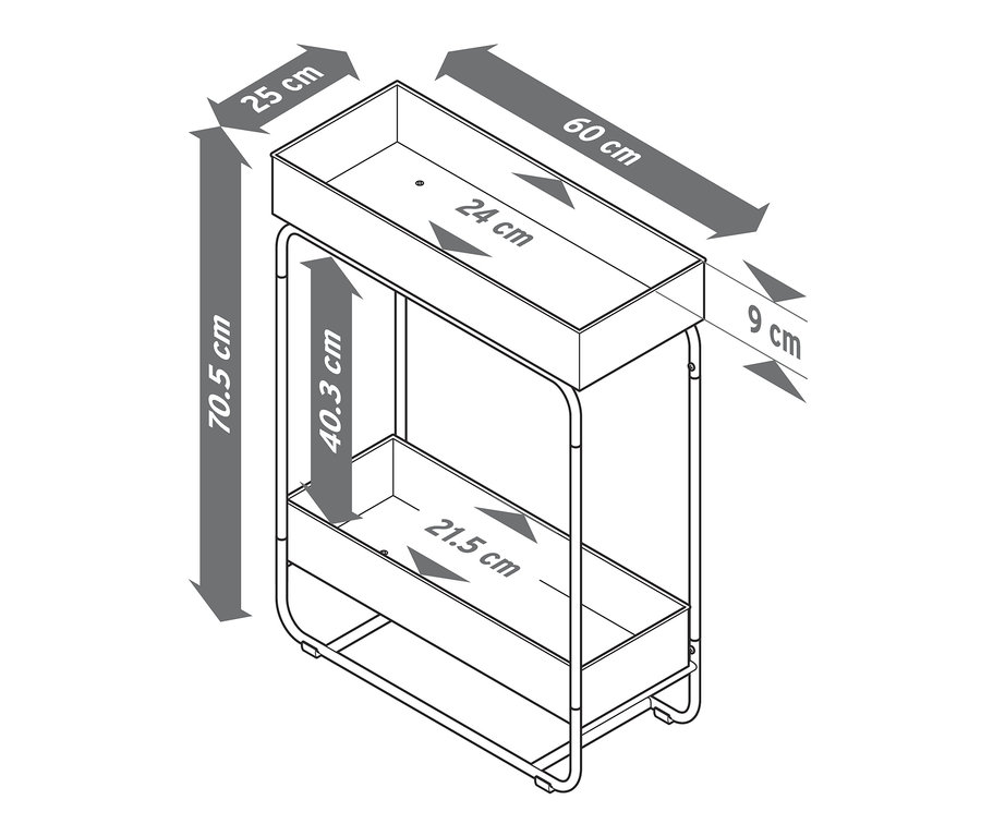 Nákres stojanu na květiny a modrého plantboxu s vyznačenými rozměry.