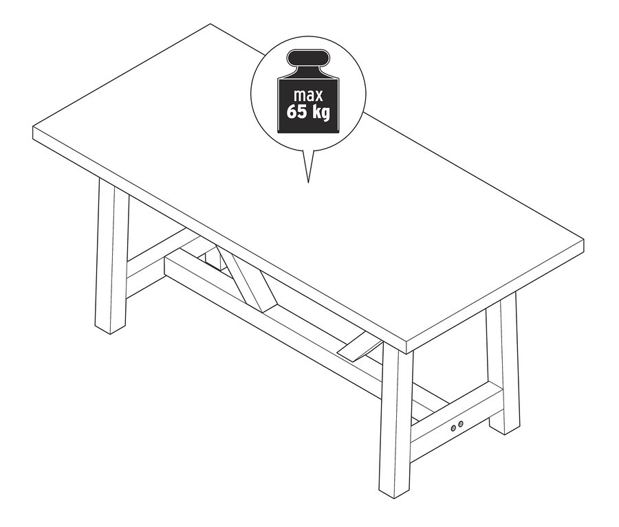 Nákres jídelního stolu s maximální nosností 65 kg.