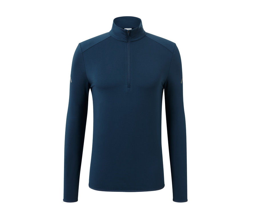 Modré funkční termotriko s dlouhým rukávem a krátkým zipem.