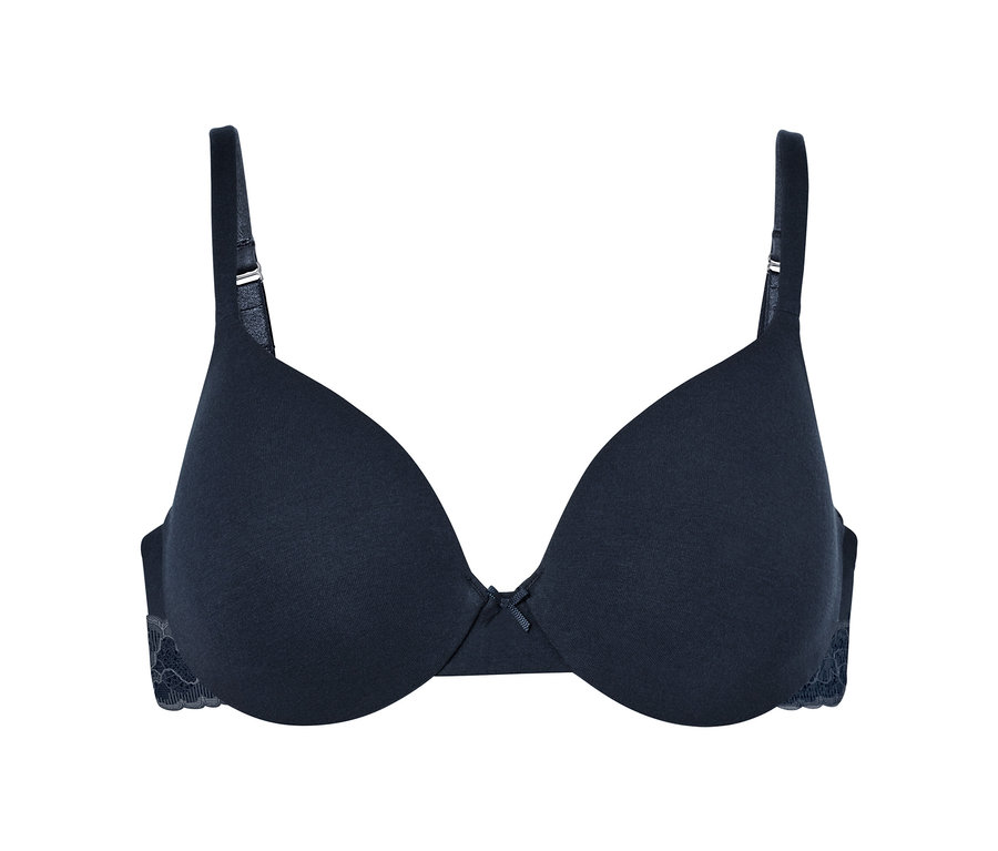 Tmavě modrá podprsenka pod tričko s mašličkou uprostřed.