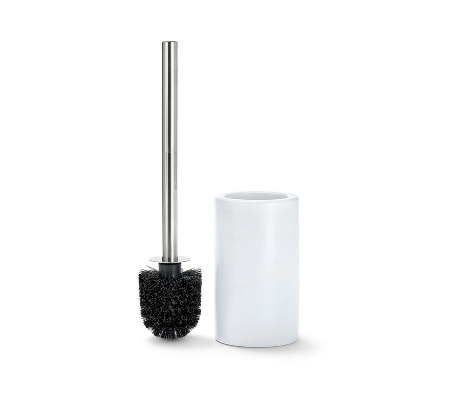 Štětka na WC s bílým keramickým držákem.