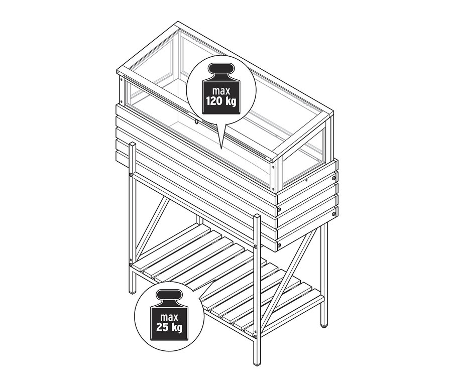 Ilustrace vyvýšeného truhlíku se skleníkovým nástavcem »Elin«.