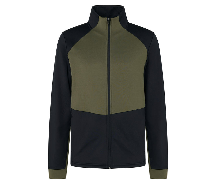 Zelená a černá bunda se zipem.