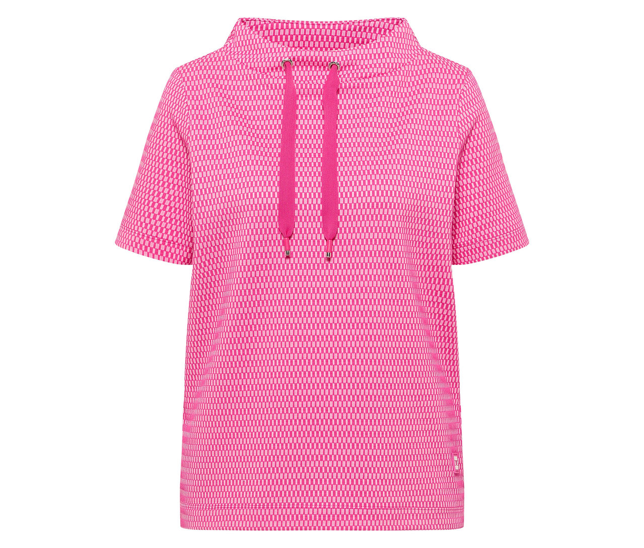 Detail růžové mikiny CECIL s krátkými rukávy a kapucí se stahovací šňůrkou.