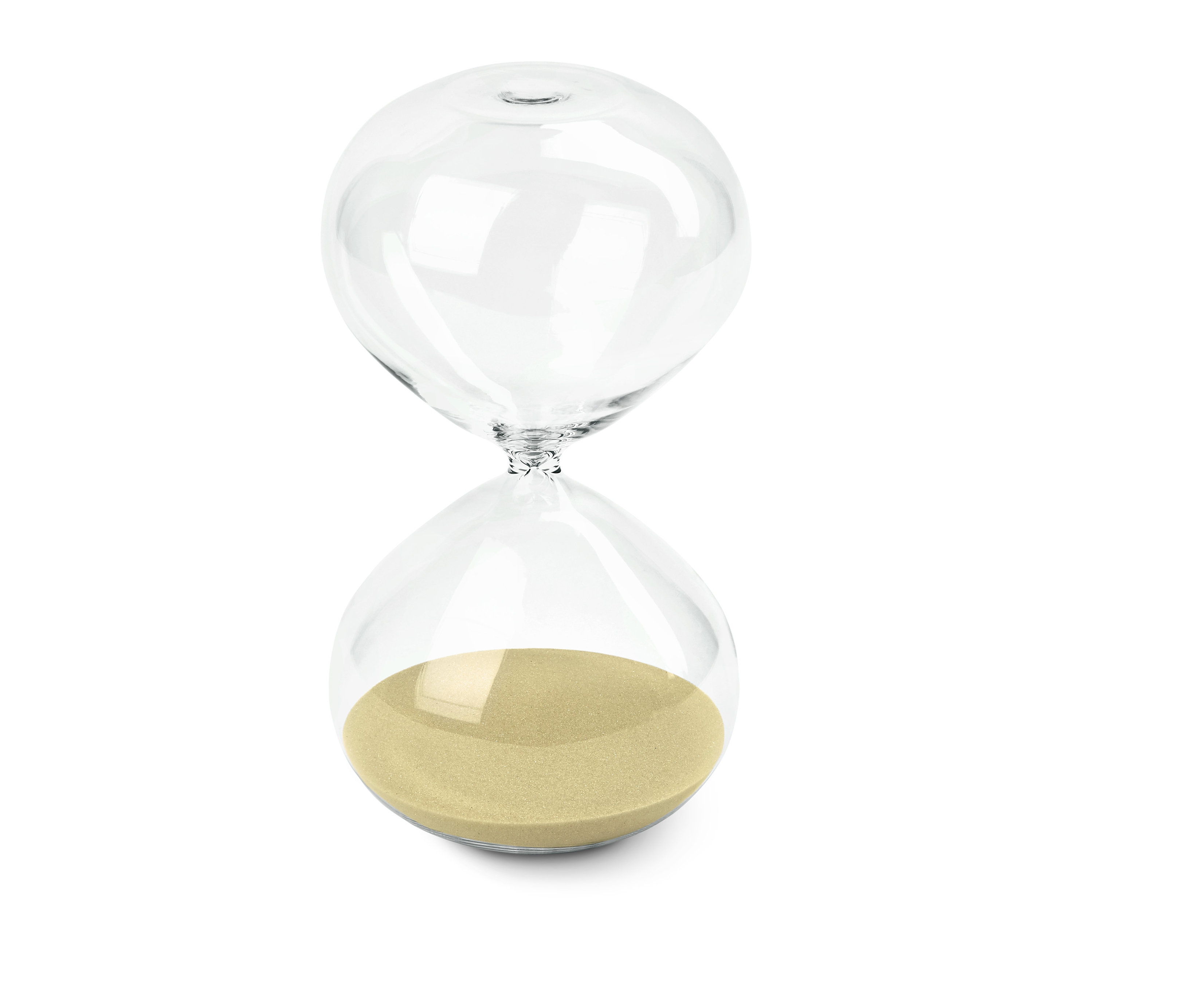 Průhledné přesýpací hodiny s pískem naspodu.