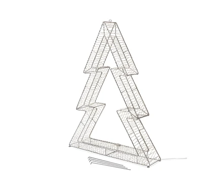 Stříbrná 3D jedle s LED diodami, střední velikosti, na bílém pozadí.