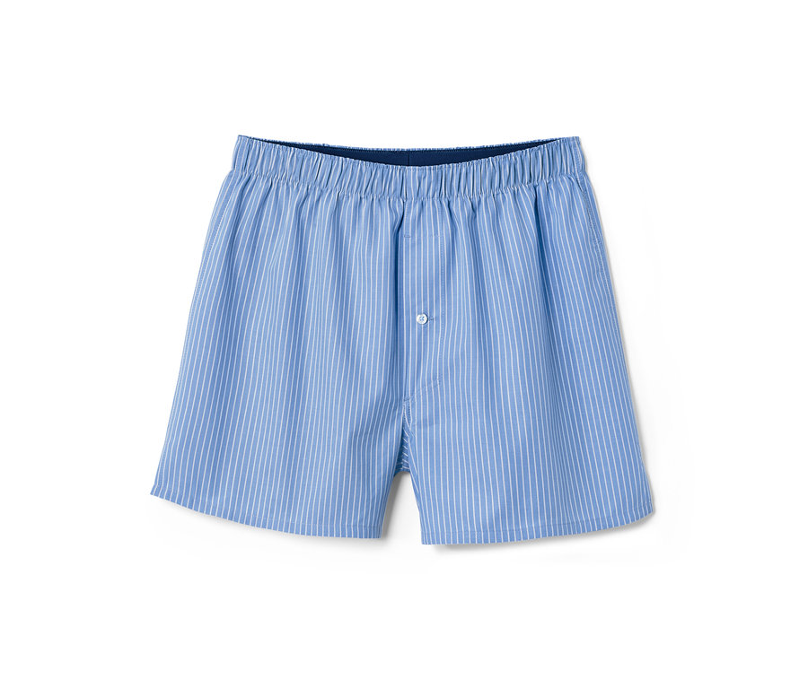 Modré pruhované tkané boxerky.