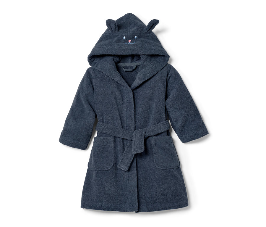 Modrý dětský župan s kapucí a oušky.