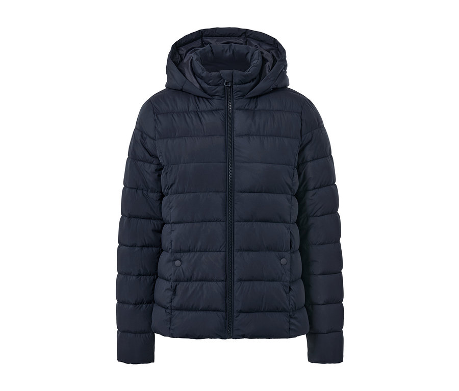 Tmavě modrá prošívaná bunda s kapucí na zip.