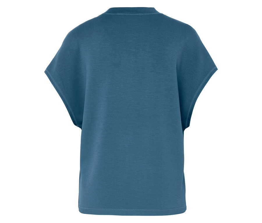 Modré tričko s krátkými rukávy zezadu.