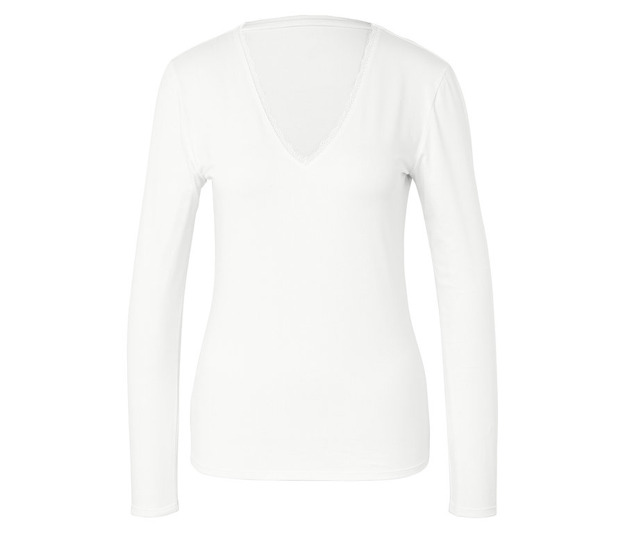 Bílé tričko s dlouhým rukávem a výstřihem do V.