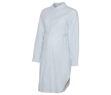 MAMALICIOUS MLLETICIA LIA L/S WO STRING SHIRT DRESS jsou světle modré proužkované košilové šaty s dlouhým rukávem.