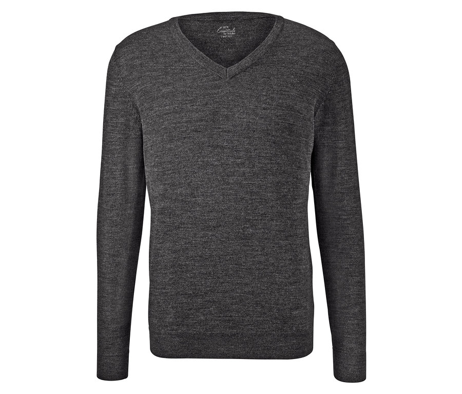 Šedý svetr merino s výstřihem do V.