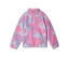 Růžový, fialový a světle modrý fleecový pulovr s tie-dye vzorem, polovičním zipem a přední klokaní kapsou.
